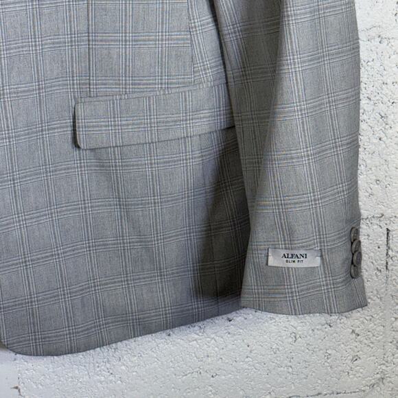 Alfani Men's Slim Fit Dinner Jacket Blazer Grey Plaid 46L $360 - Picture 4 of 10